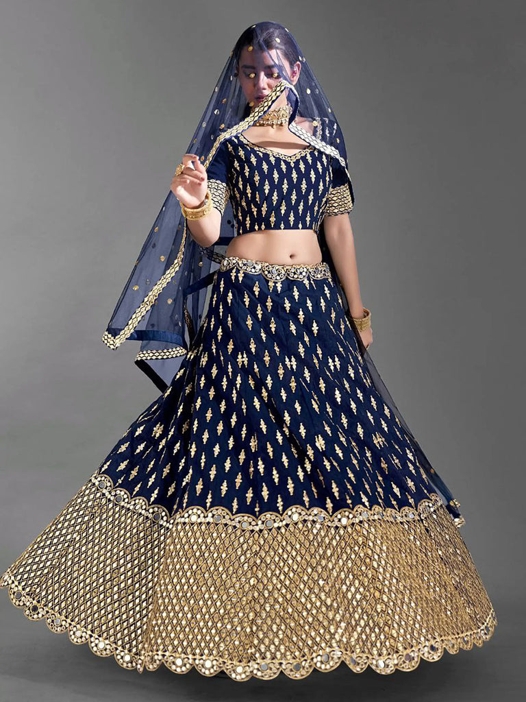 Adorable Navy Blue Silk Zari Work Function Wear Lehenga Choli