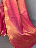 Precious Pink Silk Zari Weaving Festival Wear Saree With Blouse