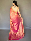 Precious Pink Silk Zari Weaving Festival Wear Saree With Blouse