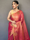 Precious Pink Silk Zari Weaving Festival Wear Saree With Blouse