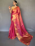 Precious Pink Silk Zari Weaving Festival Wear Saree With Blouse