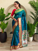Sweet Green Pichwai Weaving Silk Casual Wear Saree With Blouse