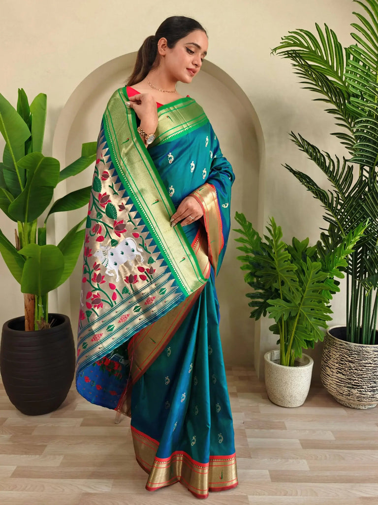 Sweet Green Pichwai Weaving Silk Casual Wear Saree With Blouse