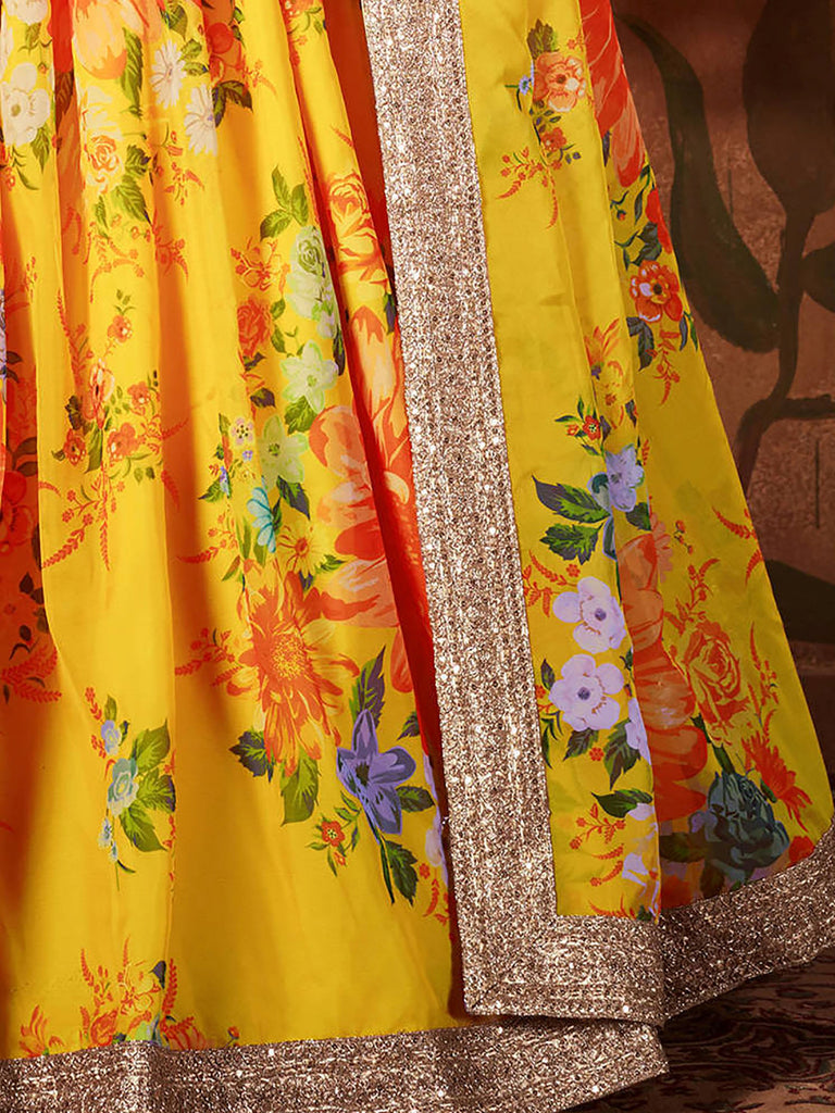 Incredible Yellow Printed Organza Function Wear Plus Size Lehenga Choli