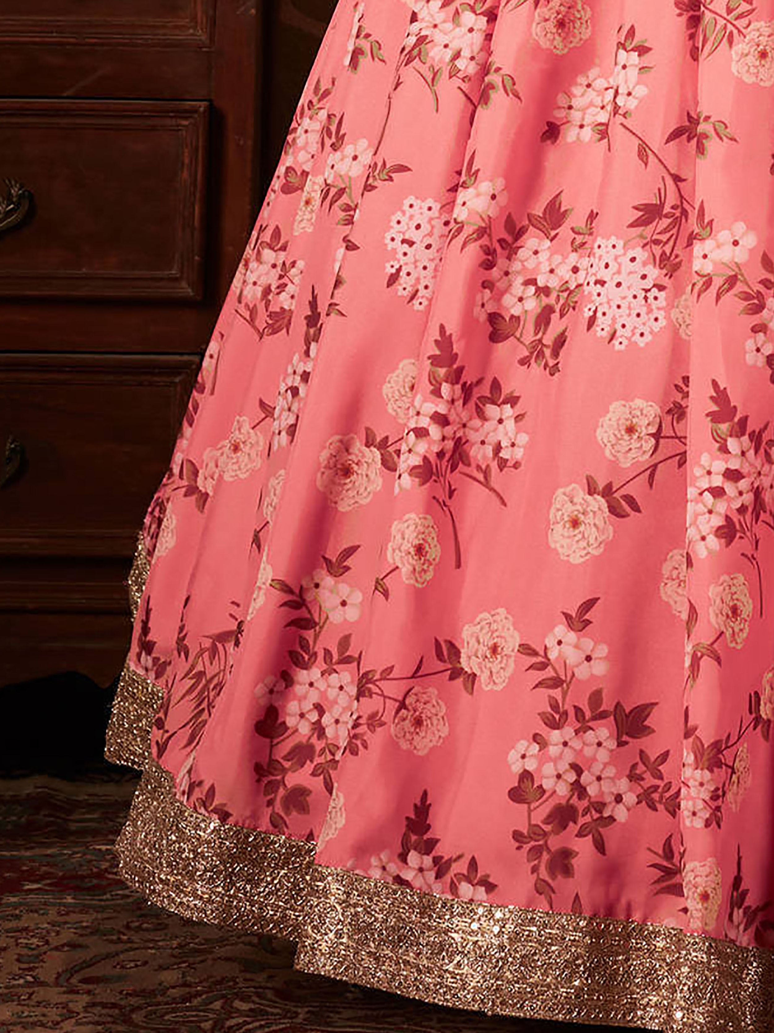 Outstanding Pink Printed Organza Festival Wear Plus Size Lehenga Choli