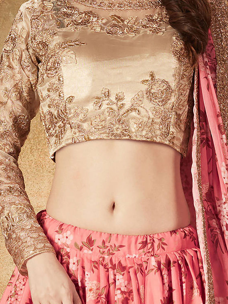 Outstanding Pink Printed Organza Festival Wear Plus Size Lehenga Choli