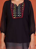Marvelous Black Embroidered Georgette Casual Wear Top