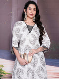 Precious White Floral Printed Cotton Casual Wear Kurta With Pant