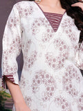 Spectacular White Floral Printed Cotton Office Wear Kurta With Palazzo