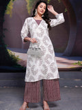 Spectacular White Floral Printed Cotton Office Wear Kurta With Palazzo