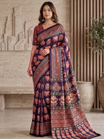 Gorgeous Wine Mirror Work Crepe Silk Wedding Wear Saree With Blouse