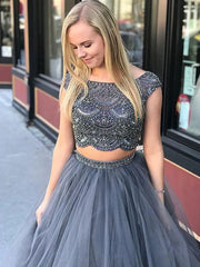 Timeless Grey Net Embroidered Party Wear Crop Top Lehenga