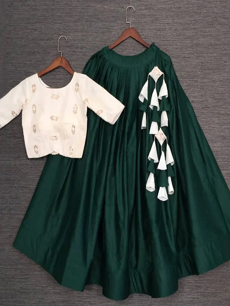 Timeless Green Cotton Sequins Work Traditional Crop Top Lehenga