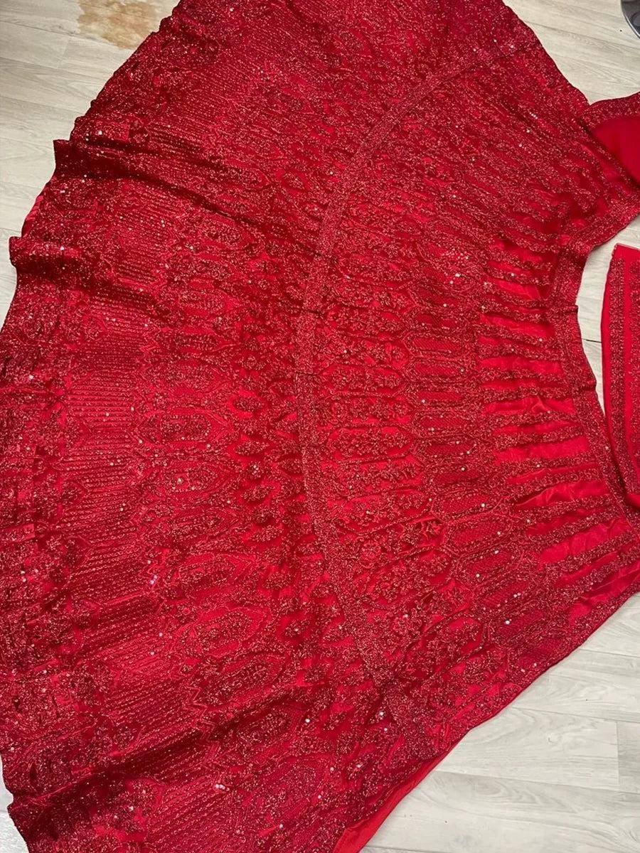 Regal Red Net Embroidered Bridesmaid Lehenga Choli With Dupatta
