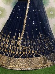 Fetching Navy Blue sequins embroidered Georgette Party Wear Lehenga Choli