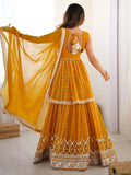 Dazzling Mustard Yellow Georgette Haldi Wear Lehenga With Peplum Top