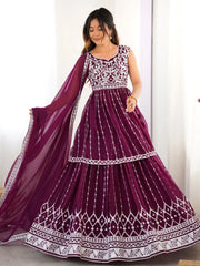 Stylish Wine Sequins Embroidered Designer Lehenga With Peplum Top
