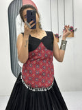 Amazing Black Cotton Ajarakh Printed Navratri Wear Lehenga Choli