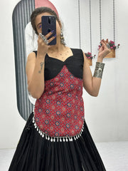 Amazing Black Cotton Ajarakh Printed Navratri Wear Lehenga Choli