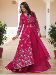 Mesmerizing Pink Georgette Sequins Embroidered Palazzo Suit With Shrug