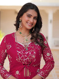 Mesmerizing Pink Georgette Sequins Embroidered Palazzo Suit With Shrug