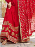 Marvelous Red Vichitra Silk Sequins Function Wear Gown With Dupatta