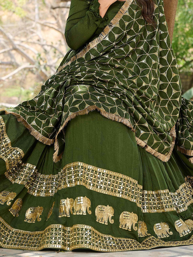 Artistic Green Silk Sequins Mehendi Wear Gown With Dupatta