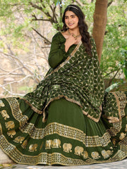 Artistic Green Silk Sequins Mehendi Wear Gown With Dupatta