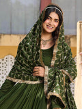 Artistic Green Silk Sequins Mehendi Wear Gown With Dupatta