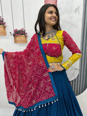 Amazing Navy Blue Sequins Work Cotton Festival Wear Lehenga Choli
