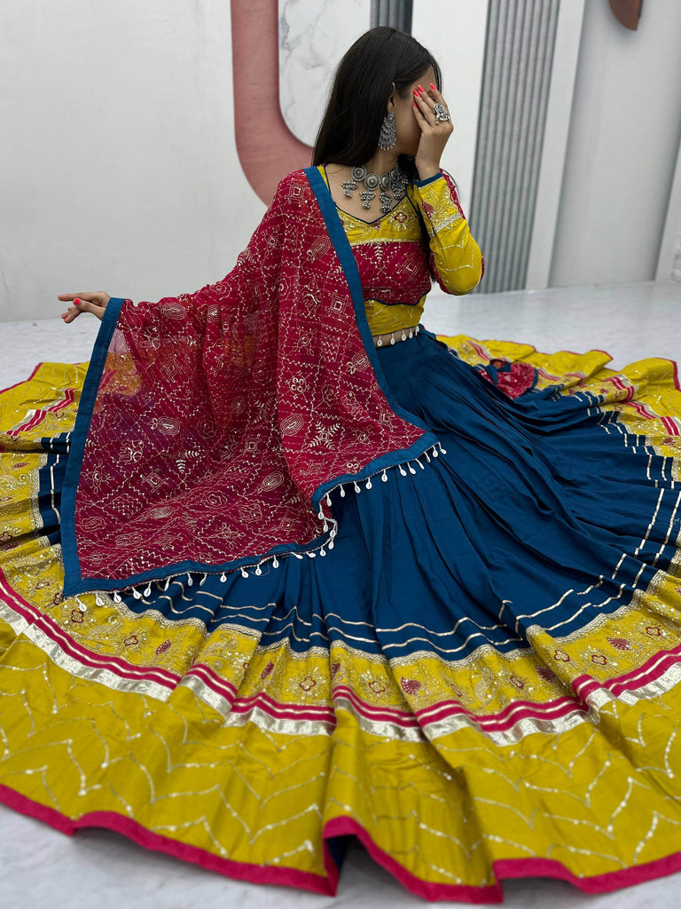 Amazing Navy Blue Sequins Work Cotton Festival Wear Lehenga Choli