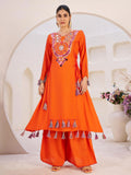 Gorgeous Orange Thread Embroidered Rayon Navratri Wear Co-Ord Set