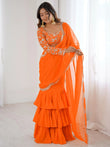 Graceful Orange Sequins Georgette Festival Wear Lehenga Saree
