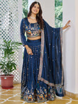 Charming Blue Embroidered Vichitra Silk Wedding Wear Lehenga Choli