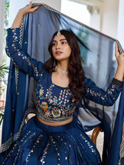 Charming Blue Embroidered Vichitra Silk Wedding Wear Lehenga Choli