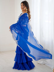 Gorgeous Blue Sequins Georgette Wedding Wear Lehenga Saree