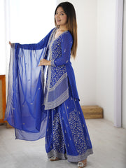 Graceful Blue Embroidered Georgette Festive Wear Palazzo Suit