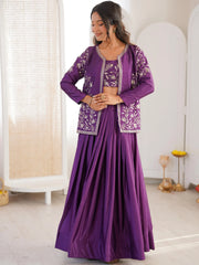 Attractive Purple Embroidered Silk Festival Wear Lehenga Choli