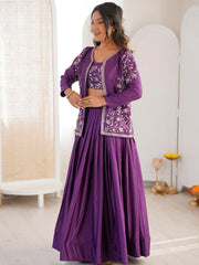 Attractive Purple Embroidered Silk Festival Wear Lehenga Choli