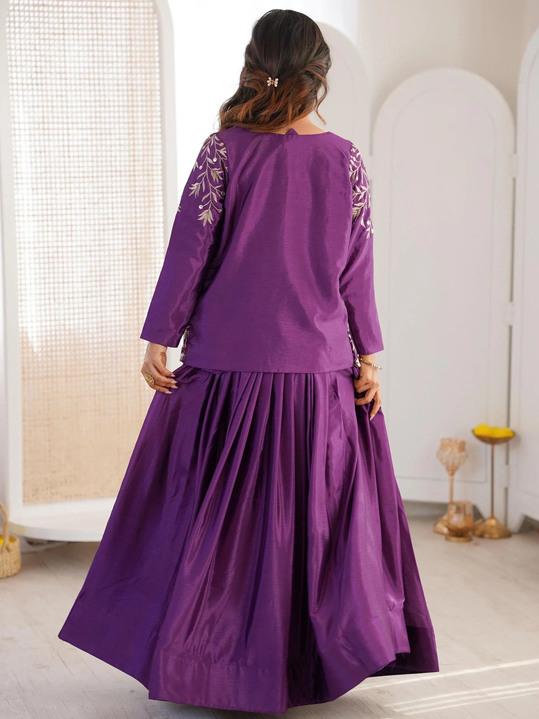 Attractive Purple Embroidered Silk Festival Wear Lehenga Choli