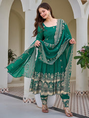 Gorgeous Green Sequins Silk Mehendi Wear Anarkali Pant Suit
