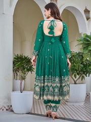 Gorgeous Green Sequins Silk Mehendi Wear Anarkali Pant Suit