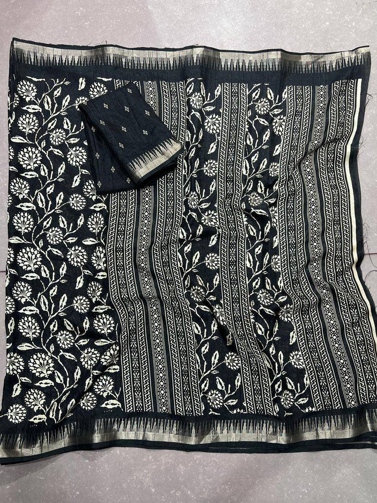 Graceful Black Zari Border Silk Daily Wear Saree With Blouse