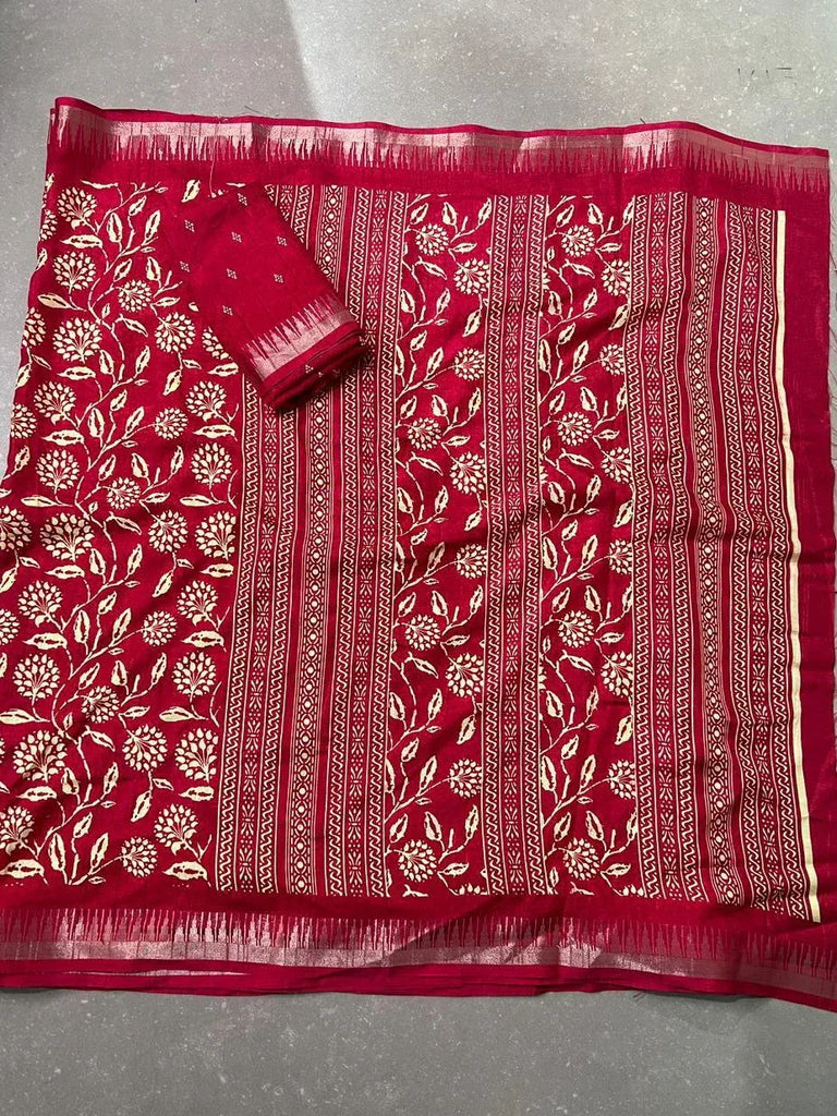 Lovable Red Zari Border Silk Festive Wear Saree With Blouse