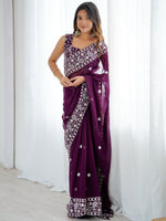Captivating Purple Thread Work Georgette Function Wear Saree With Blouse