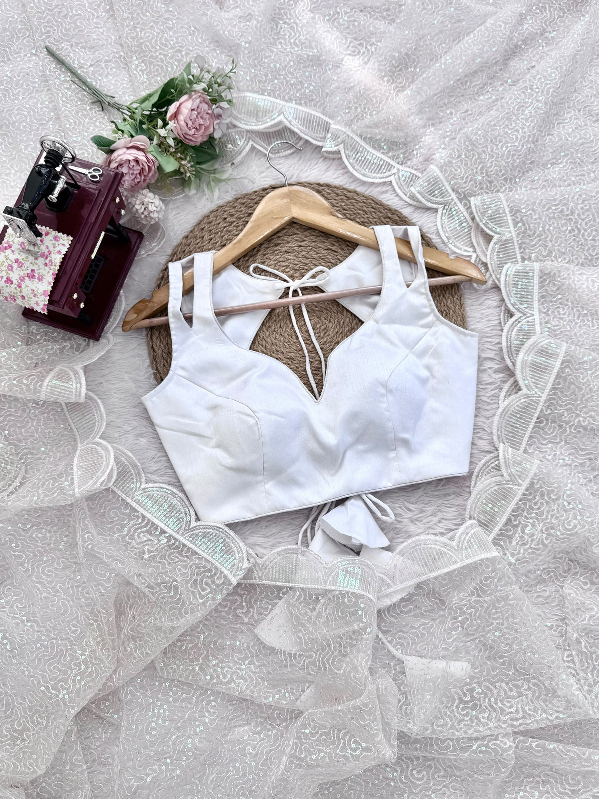 Classic White Sequins Net Festive Wear Saree With Blouse
