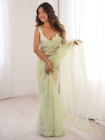 Noteworthy Pista Green Sequins Net Wedding Wear Saree With Blouse