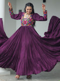 Glamorous Wine Rayon Kutchi Work Navratri Wear Gown