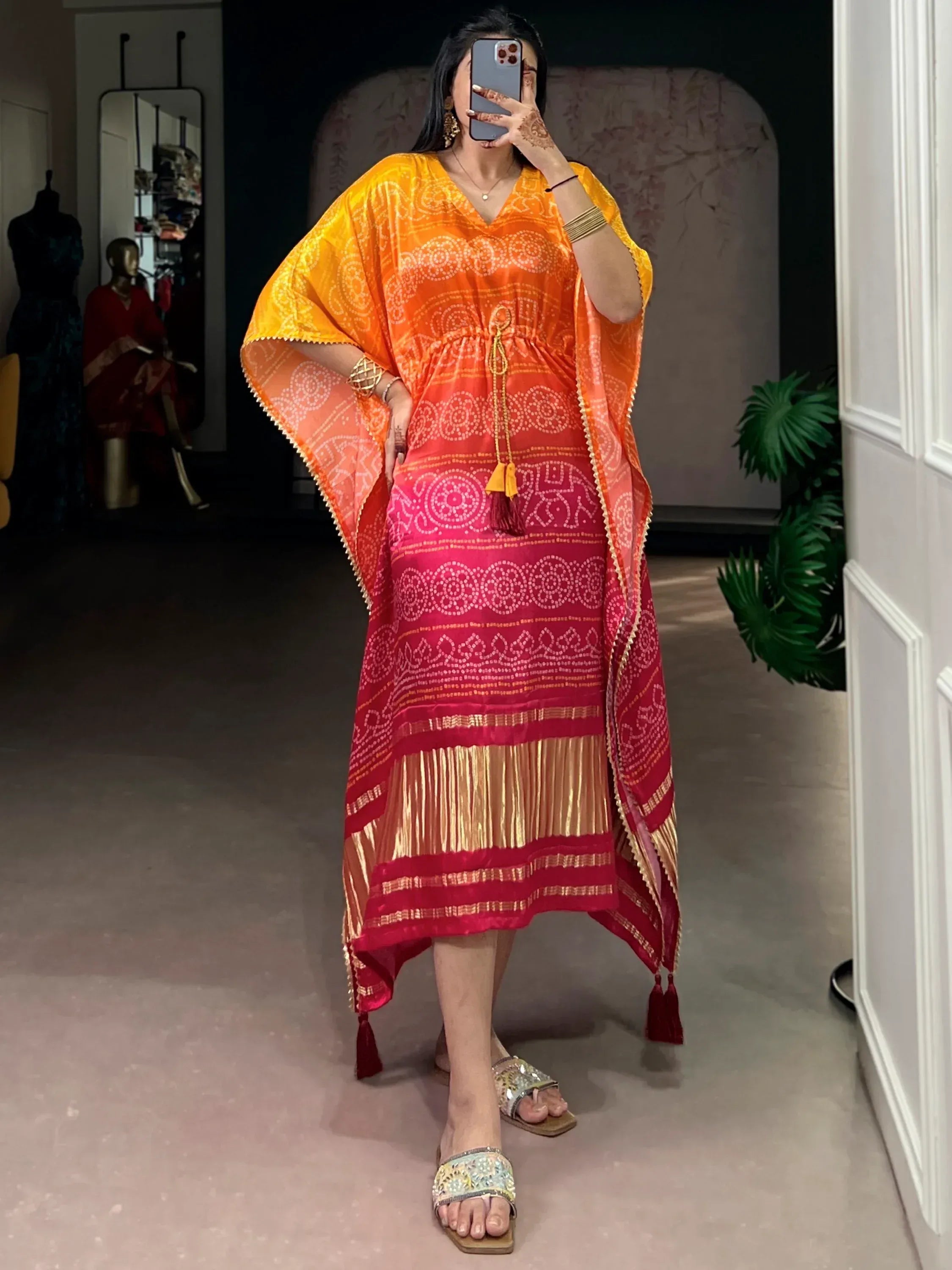 Stunning Yellow Digital Printed Gaji Silk Haldi Wear Kaftan