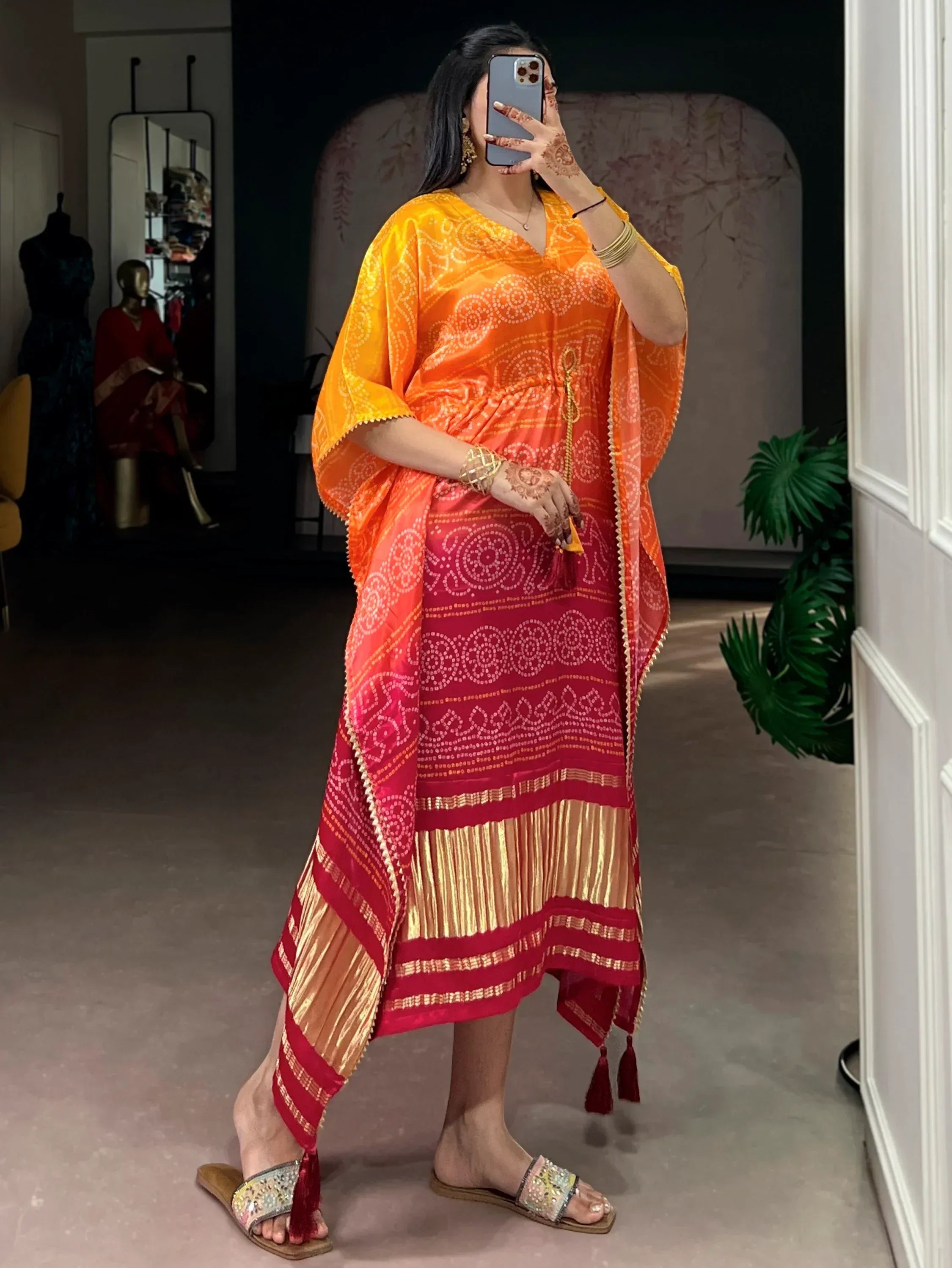Stunning Yellow Digital Printed Gaji Silk Haldi Wear Kaftan